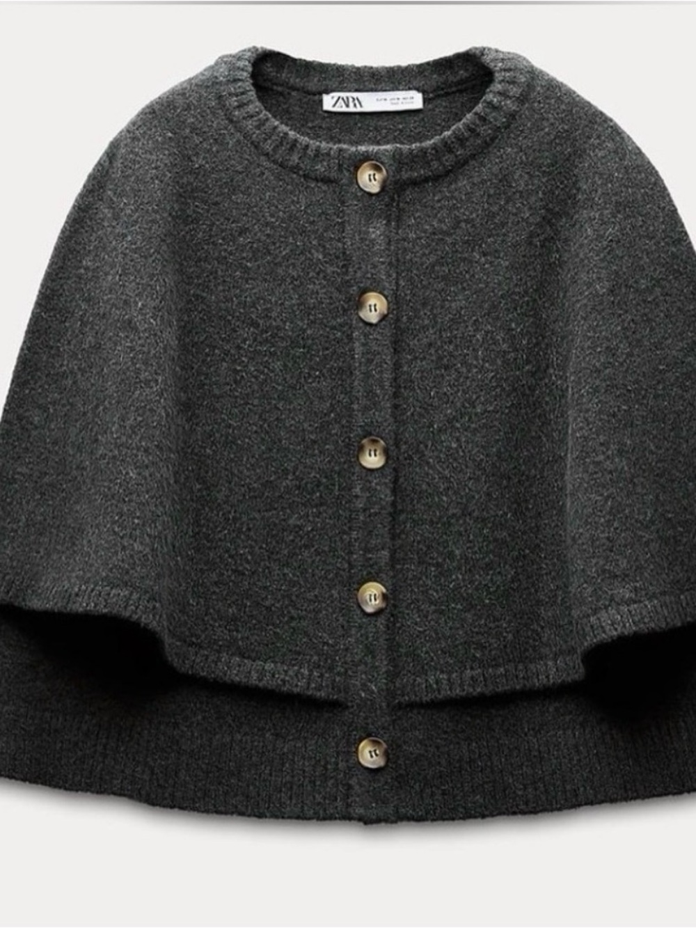 Viral tictok Zara Charcoal Layered Knit Cape-Sweater - Women's Sweater